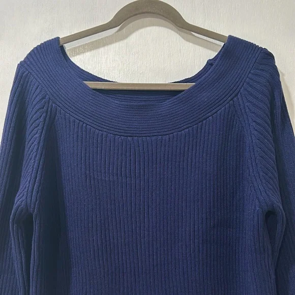 KIRUNDO WOMENS OFF SHOULDER RIBBED SWEATER BLUE SIZE LG NEW - Picture 2 of 9